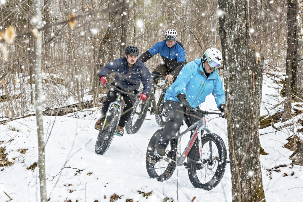 Group fat tire biking at WinMan in the winter