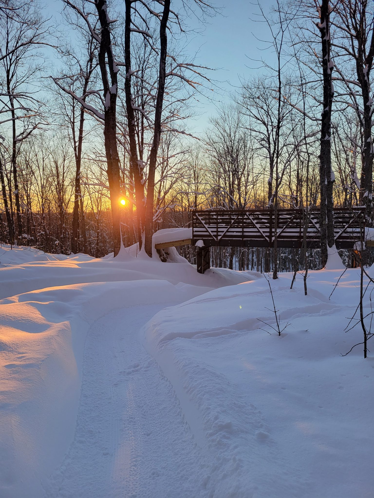 stock winter sunset bridge