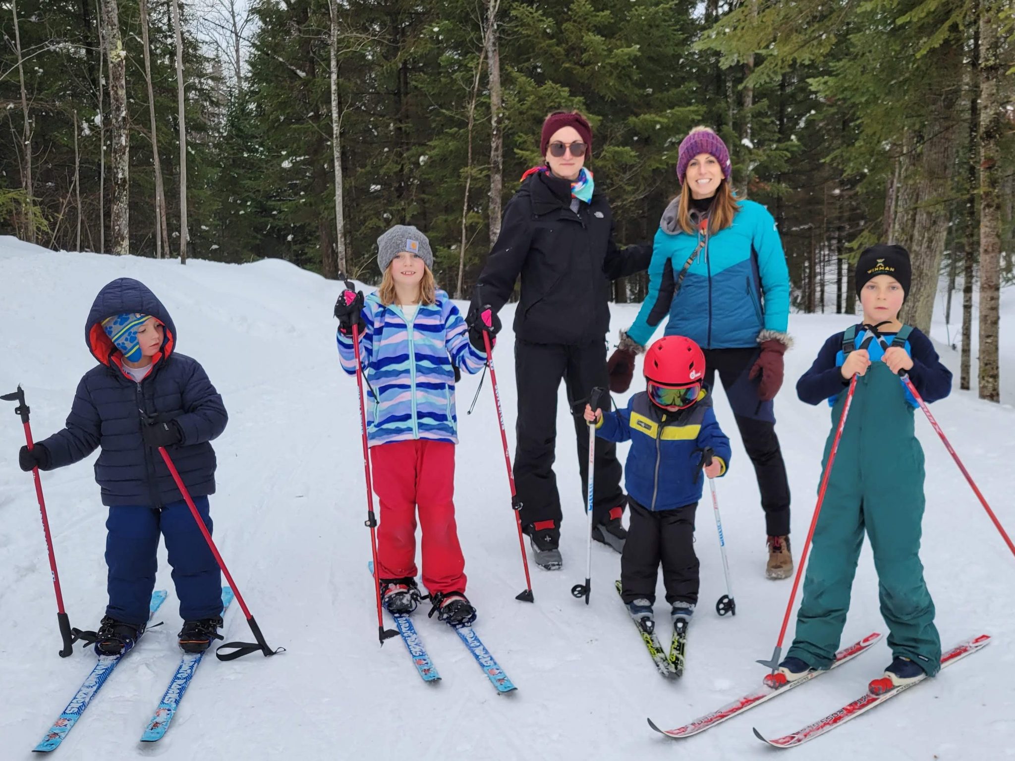 family skiing