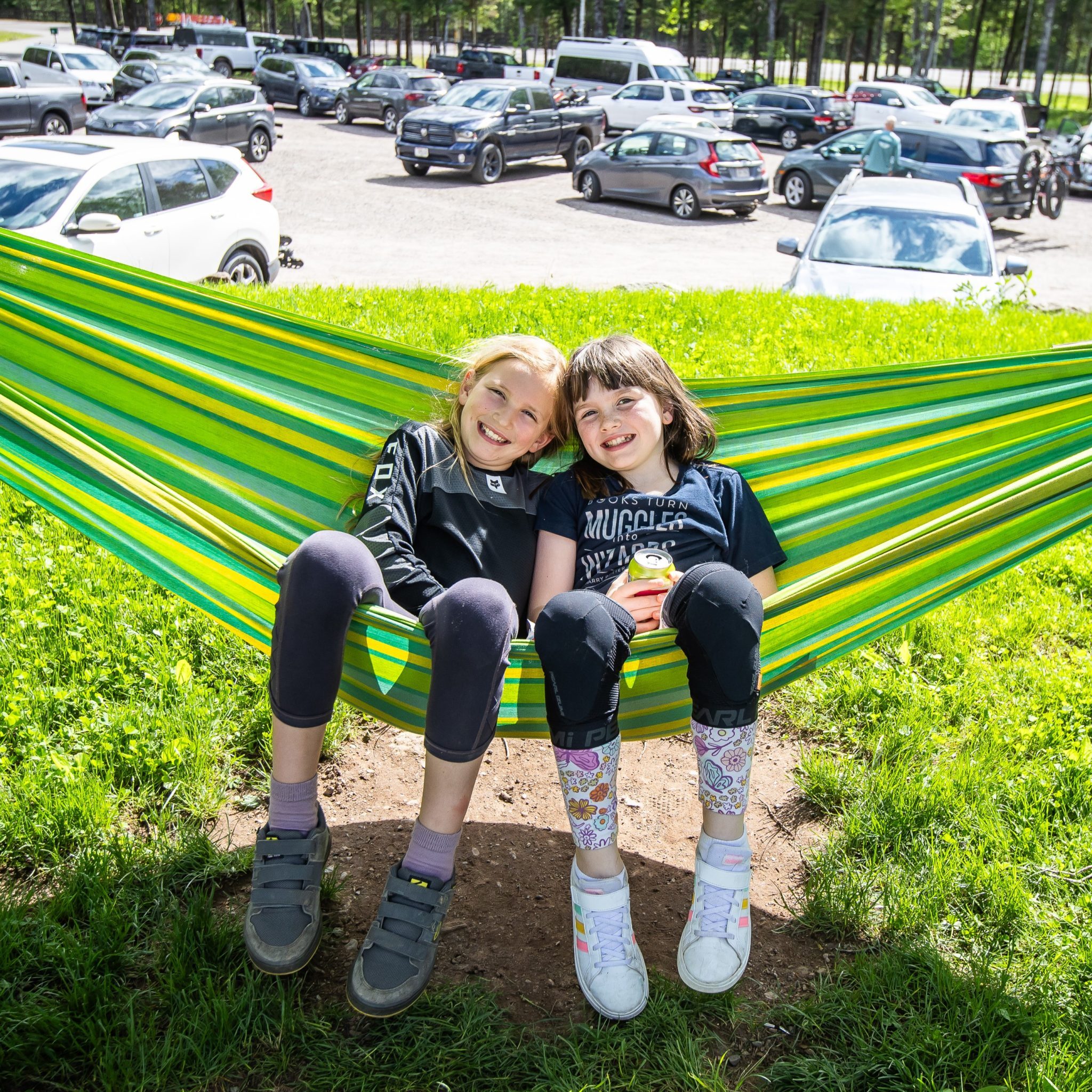 Two girls relaxing in a hammock