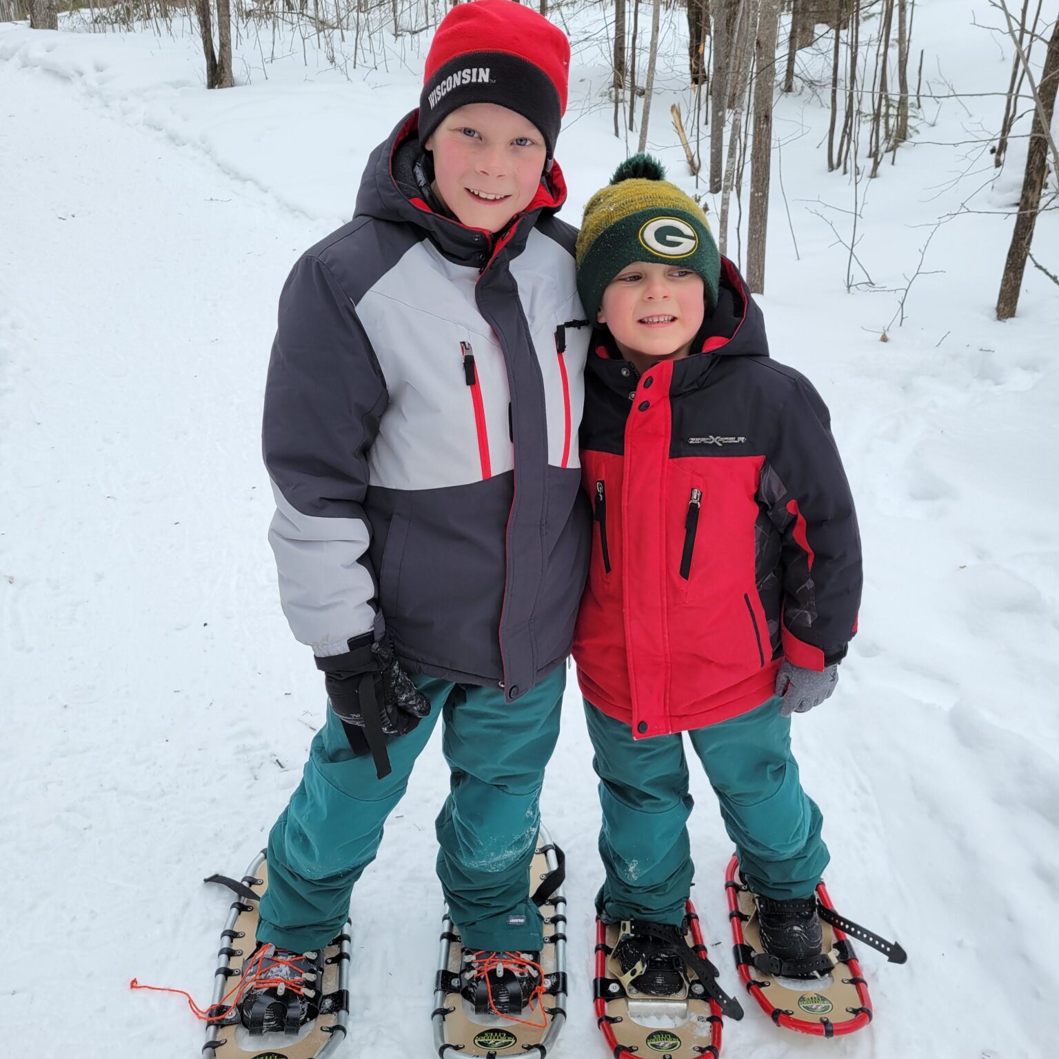 people kids snowshoeing